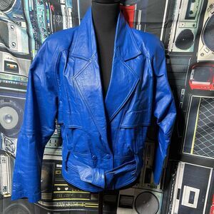 Vintage Mod Royal Blue Leather Jacket 1980s Women's Size Small/Medium